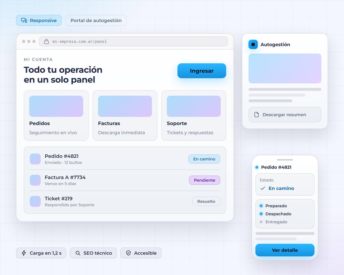 Portal web de autogestion en escritorio, tablet y movil