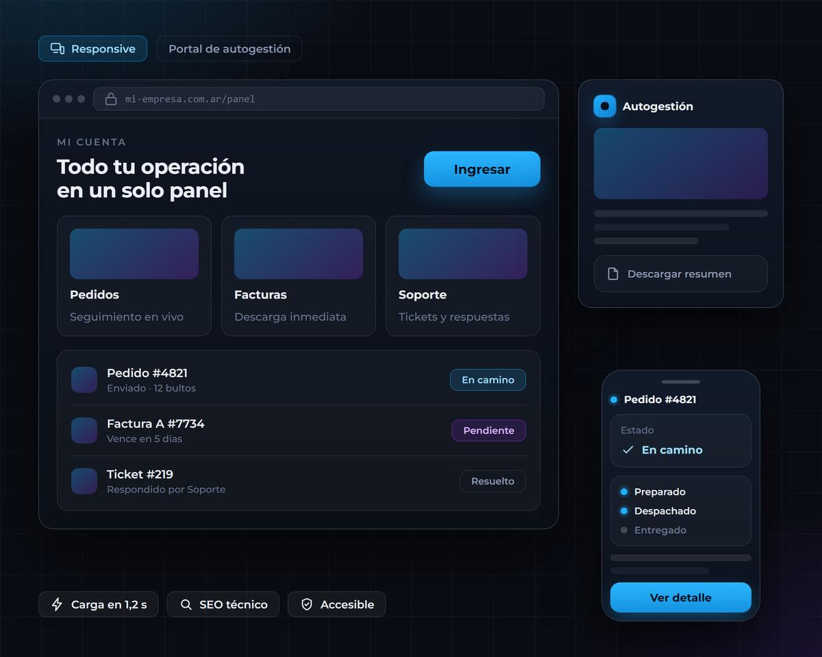 Portal web de autogestion en escritorio, tablet y movil